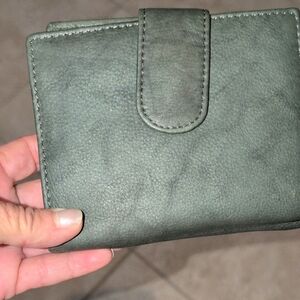 Green Leather Wallet Kiss Lock Coin Compartment